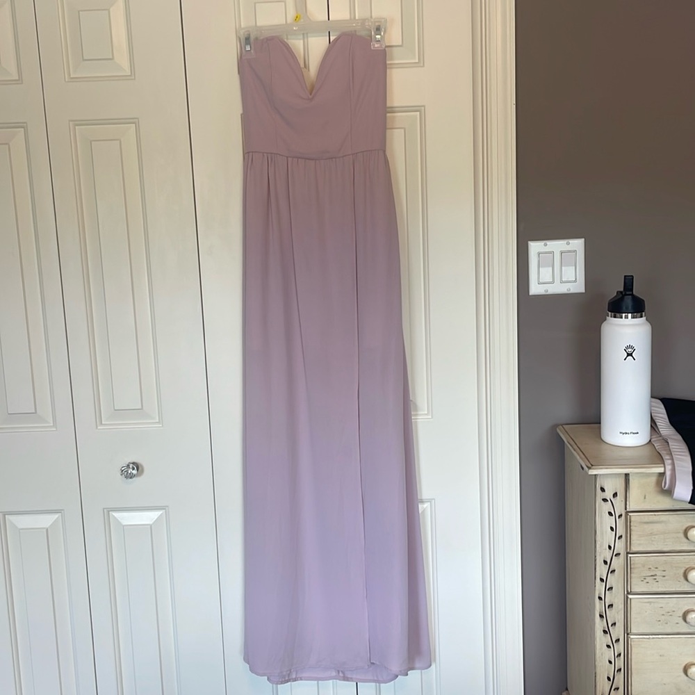 Tobi size S purple strapless wedding guest dress
